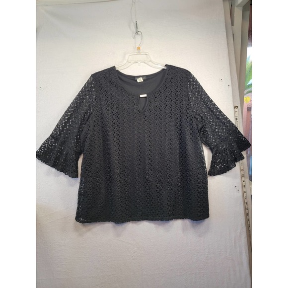NWOT Mandy Evans Black Lace Flare Sleeve Blouse, Sz 2X - Picture 1 of 6